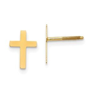 14k Yellow Gold Madi K Children's Kids Girls Jewelry Cross Post Earrings